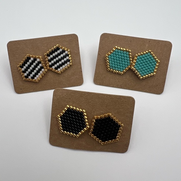 Small Miyuki Beaded Hexagon Earrings - Trendy Boho Chic Geometric Earrings - Picture 1 of 9